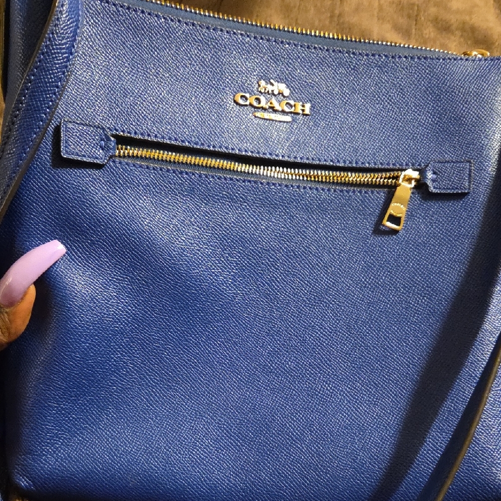 Coach Blue Leather Crossbody with Gold Accents